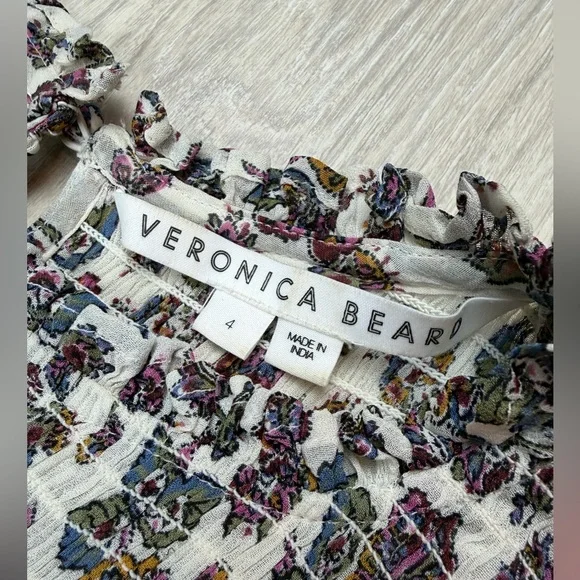 Veronica Beard Kali Floral Print Smocked Top Blouse Size 4